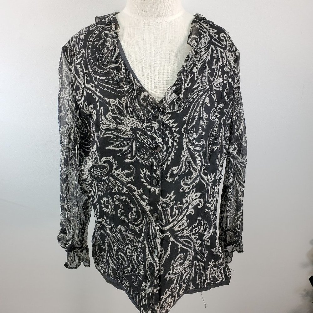VISION APPAREL 3/4 SLEEVE 100% SILK V-NECK BLOUSE